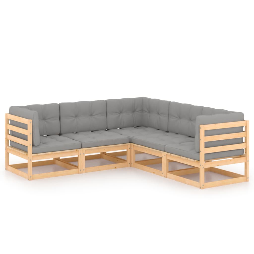 5-tlg. Garten-Lounge-Set mit Kissen Kiefer Massivholz